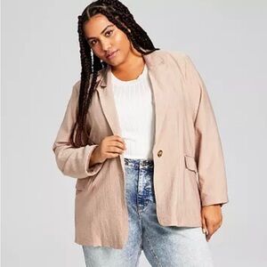 Trendy Plus Size Oversized Tan Blazer